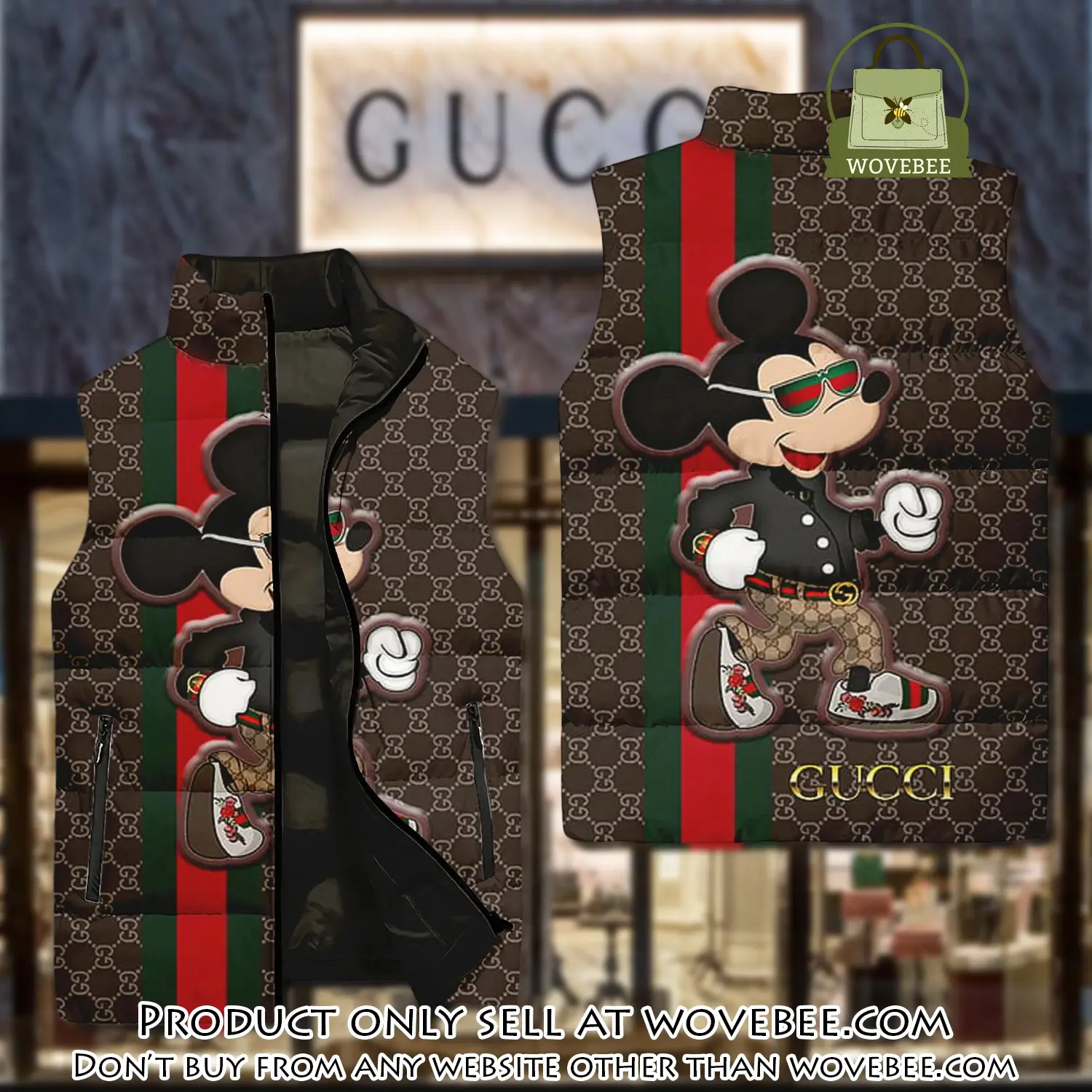 Gucci mickey mouse brown luxury brand 3d sleeveless down jacket wvb1058775